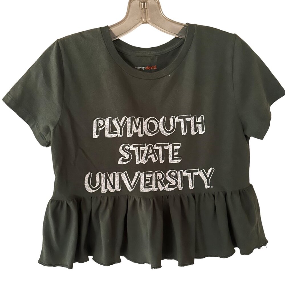 Plymouth State Custom Ruffled Cropped Girly Tee M Green Upcycled Rebuilt Uni